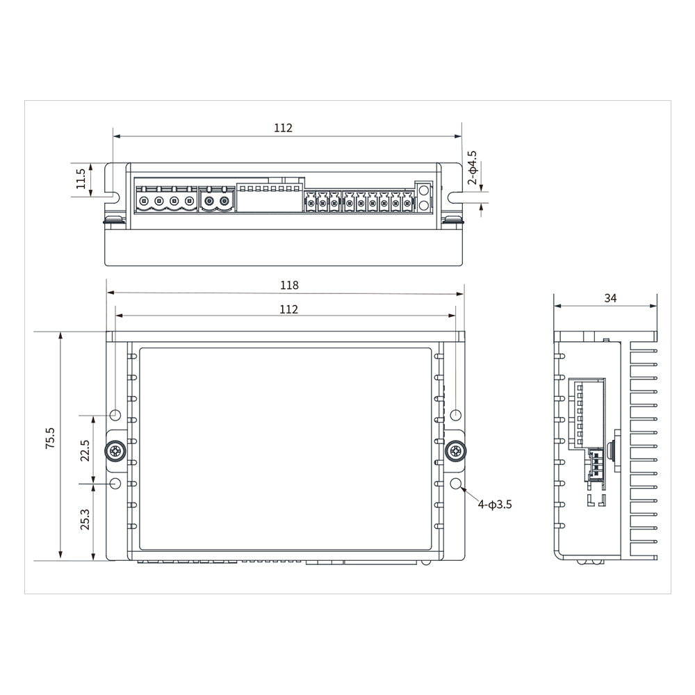 Cloudray DM1-870 Stepper Motor Driver Dimensions 118 × 75.5 × 34 mm