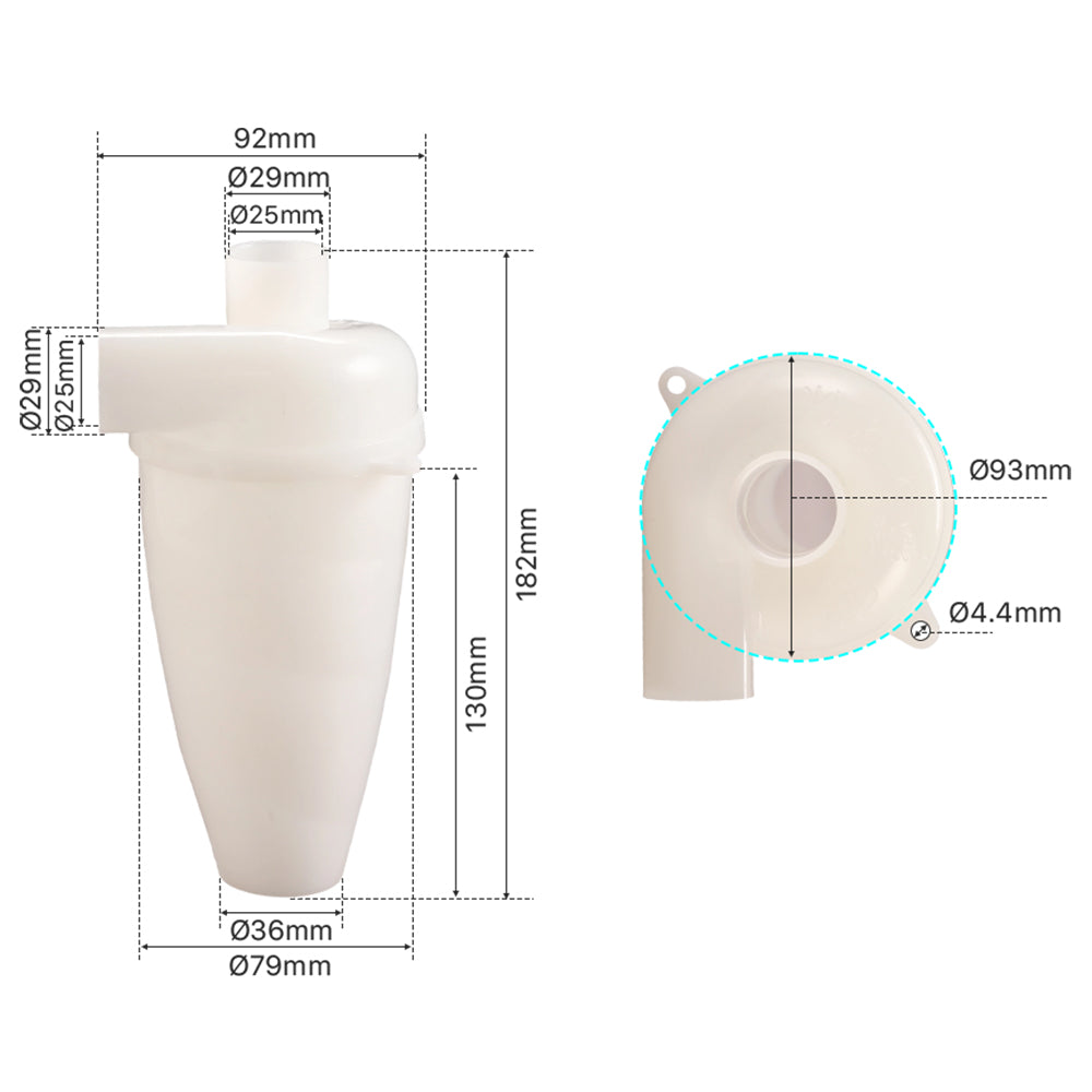 Cloudray Cyclone Dust Separator Dimensions: 182mm Total Height and 93mm Top Diameter Specification