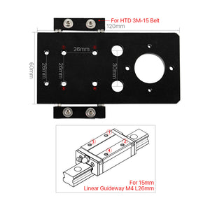 Cloudray Laser Head Mounting Plate Specification for HTD 3M-15 Belt and 15mm Linear Guideway