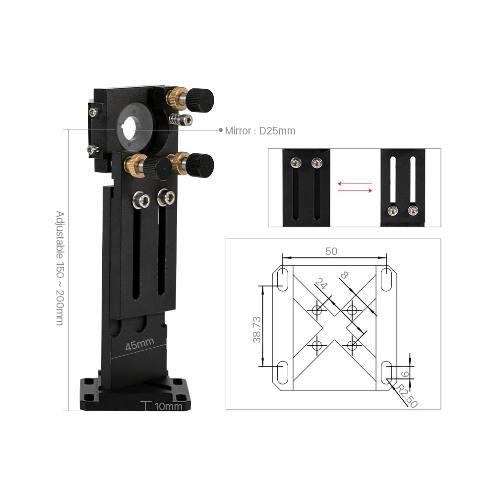 Cloudray 1st Mirror Mount V2.1 for D25mm Mirrors with 150-200mm Adjustable Height