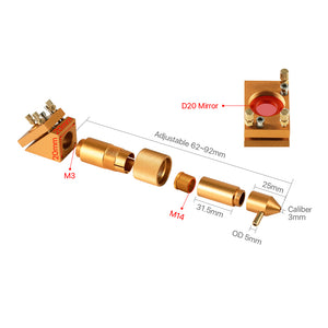 Cloudray Laser Head A V2.0 Adjustable Lens Tube Structure and Dimensions