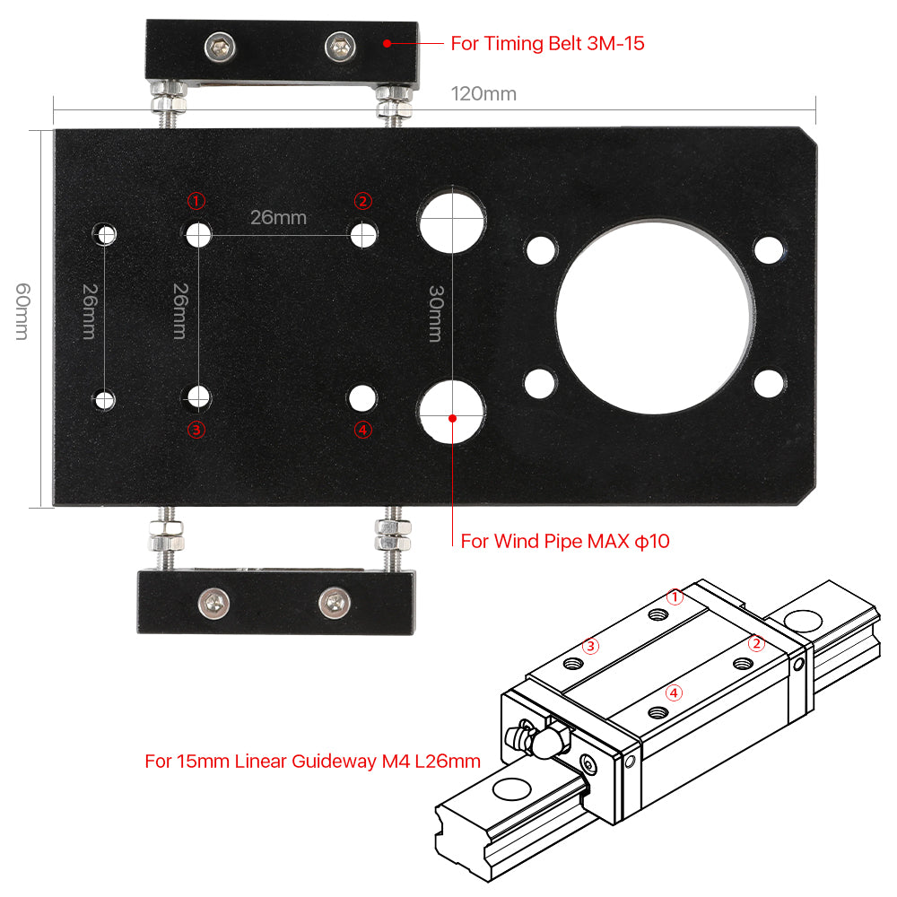 Cloudray C Series V2.1 CO2 Laser Head Mounting Plate for 15mm Linear Guideway and 3M-15 Timing Belt