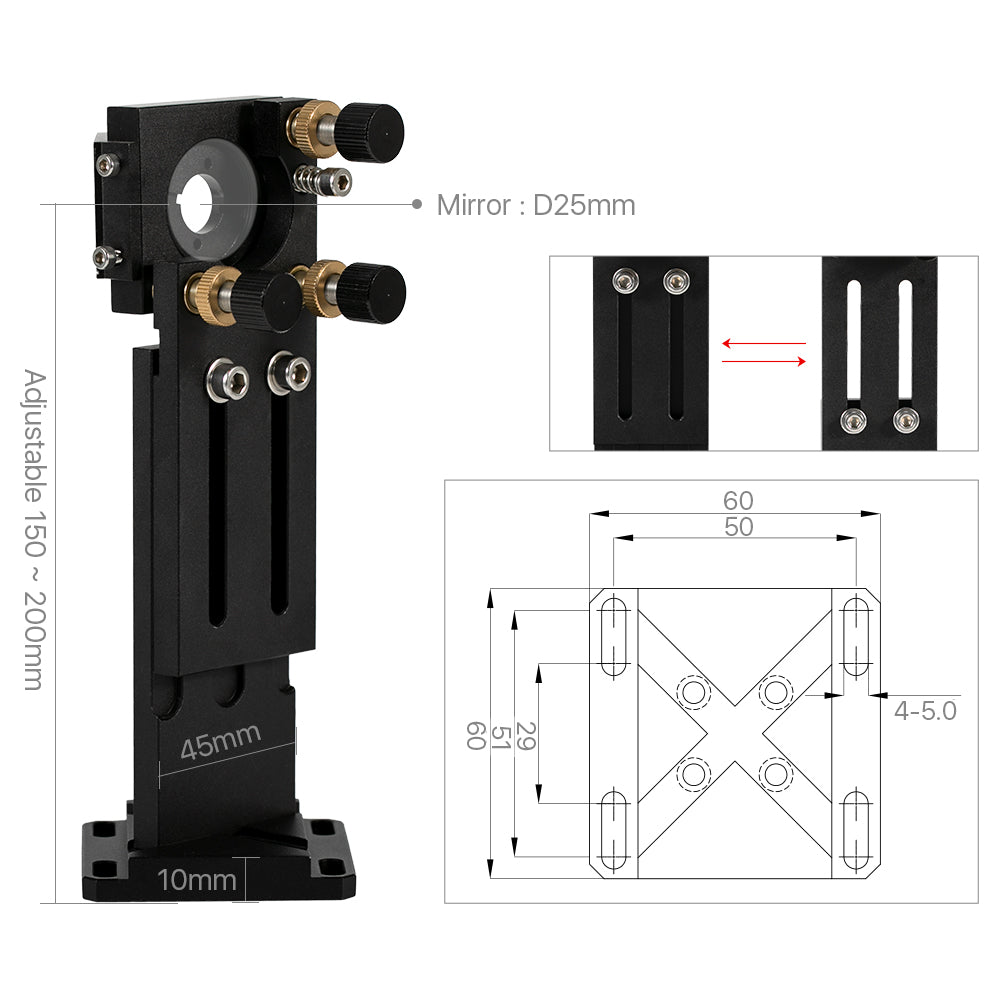 Cloudray C Series V2.1 CO2 Laser 1st Mirror Mount for D25mm Mirror with 150-200mm Adjustable Height