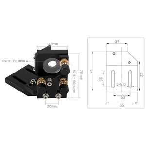 Cloudray C Series V2.1 CO2 Laser 2nd Mirror Mount for D25mm Mirror with Mounting Dimensions