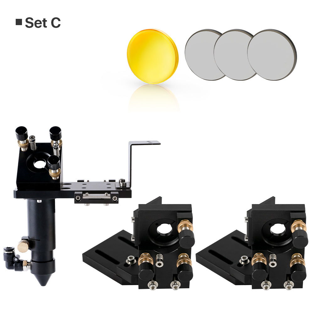 CO2 laser head Set C with laser head, two second mirror mounts, one focusing lens and three silver-colored laser mirrors