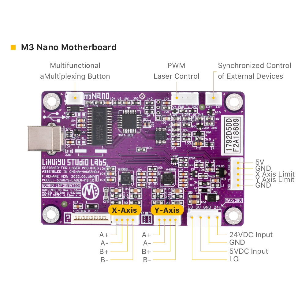 Cloudray M3 Nano Laser Controller Board Ports for X Y Axis PWM and External Device Control