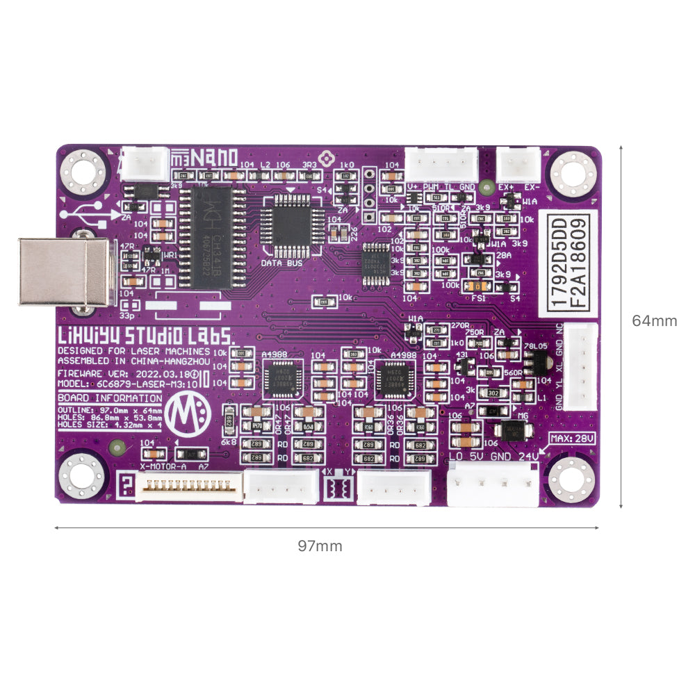 Cloudray M3 Nano Laser Controller Board Dimensions 97 x 64 mm for K40 CO2 Laser Machines