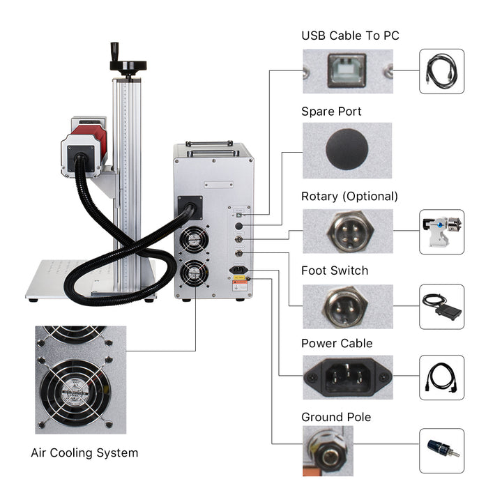Cloudray MP-60 litemarker pro 60W split grabador láser Fibra máquina de marcado 7,9 "X 7,9" área escaneo con D80 Rotary