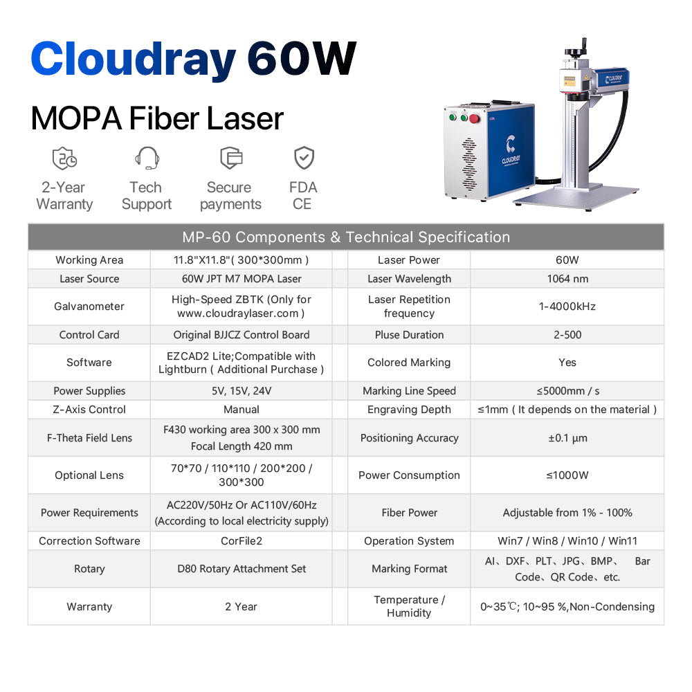 60W JPT M7 MOPA Fiber Laser Engraving Marking Machine