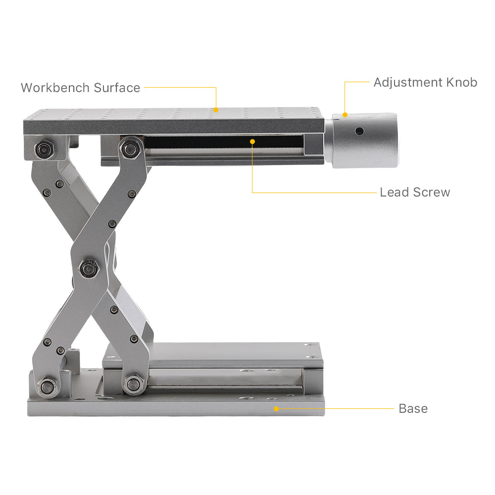 Cloudray Adjustable Lab Jack Structure with Workbench Surface, Adjustment Knob, and Lead Screw Design