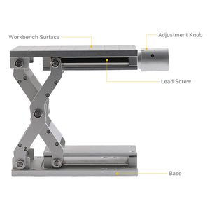 Cloudray Adjustable Lab Jack Structure with Workbench Surface, Adjustment Knob, and Lead Screw Design