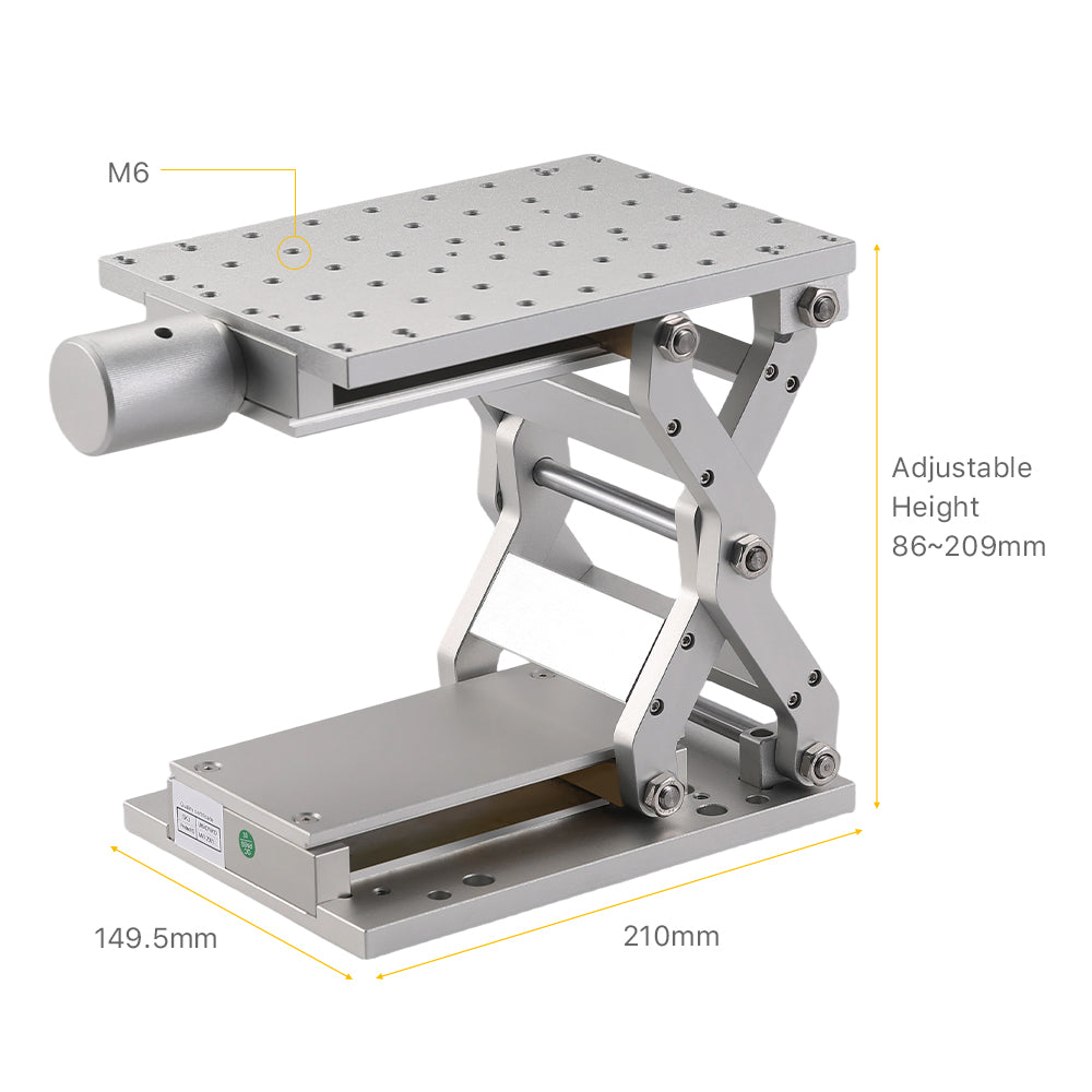 Cloudray Lift Table Dimensions: 210x149.5mm Surface with 86mm to 209mm Adjustable Height Range