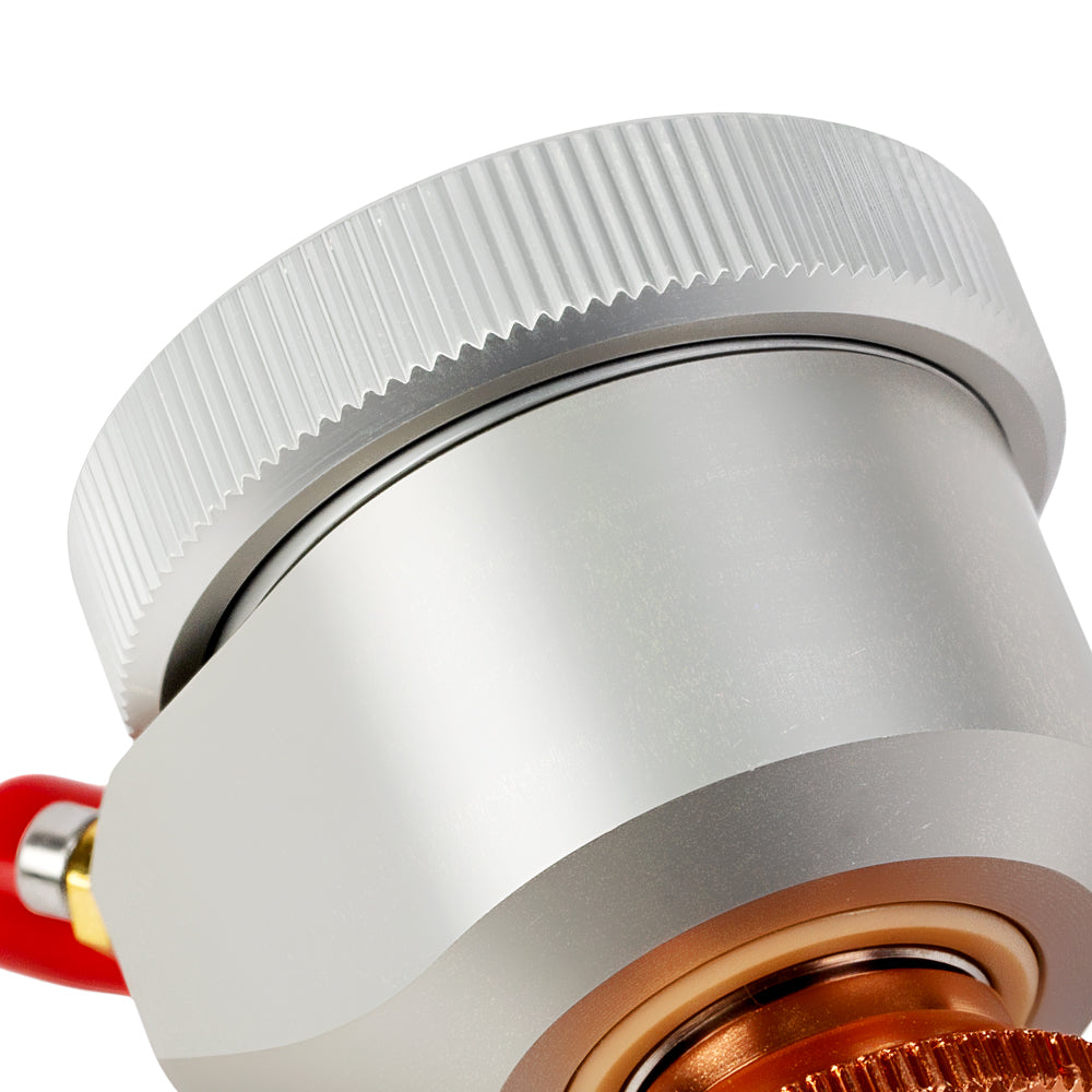 Cloudray Nozzle Connector Close-Up Showing Silver Metal Housing, Knurled Mounting Ring and Copper Nozzle Base