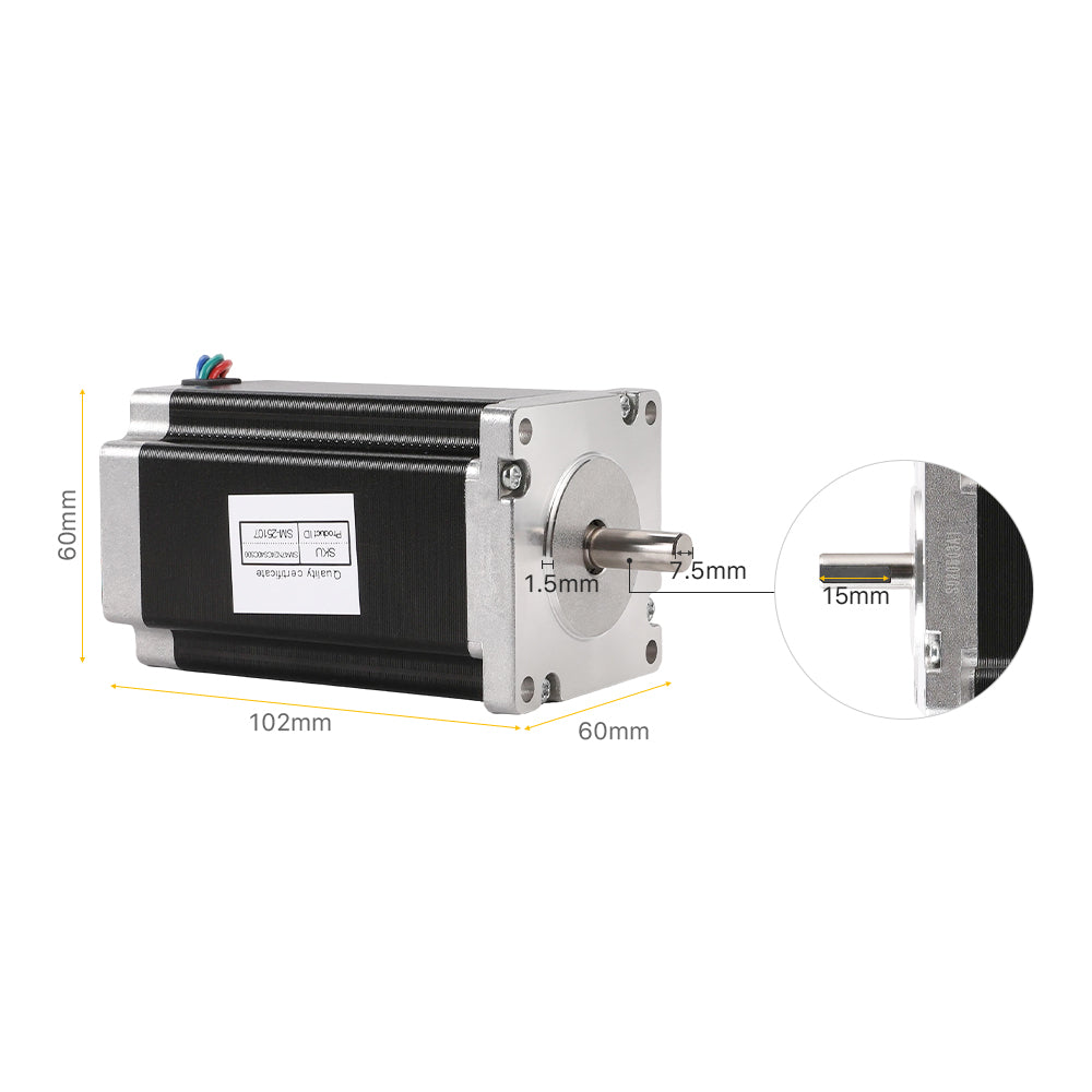Cloudray Stepper Motor Physical Dimensions: 102mm Body Length and 60mm Flange Width
