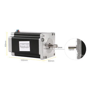 Cloudray Stepper Motor Physical Dimensions: 102mm Body Length and 60mm Flange Width