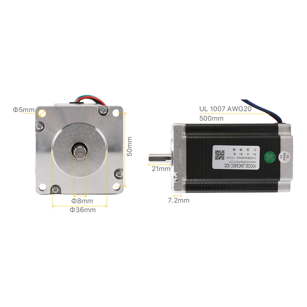 Cloudray Stepper Motor Mounting Specs: 50mm Hole Spacing and 500mm Cable Length