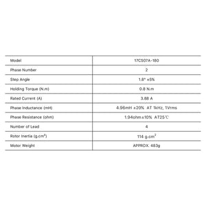 Cloudray Nema 17 Stepper Motor Specifications: 0.8 N.m Holding Torque and 1.8° Step Angle