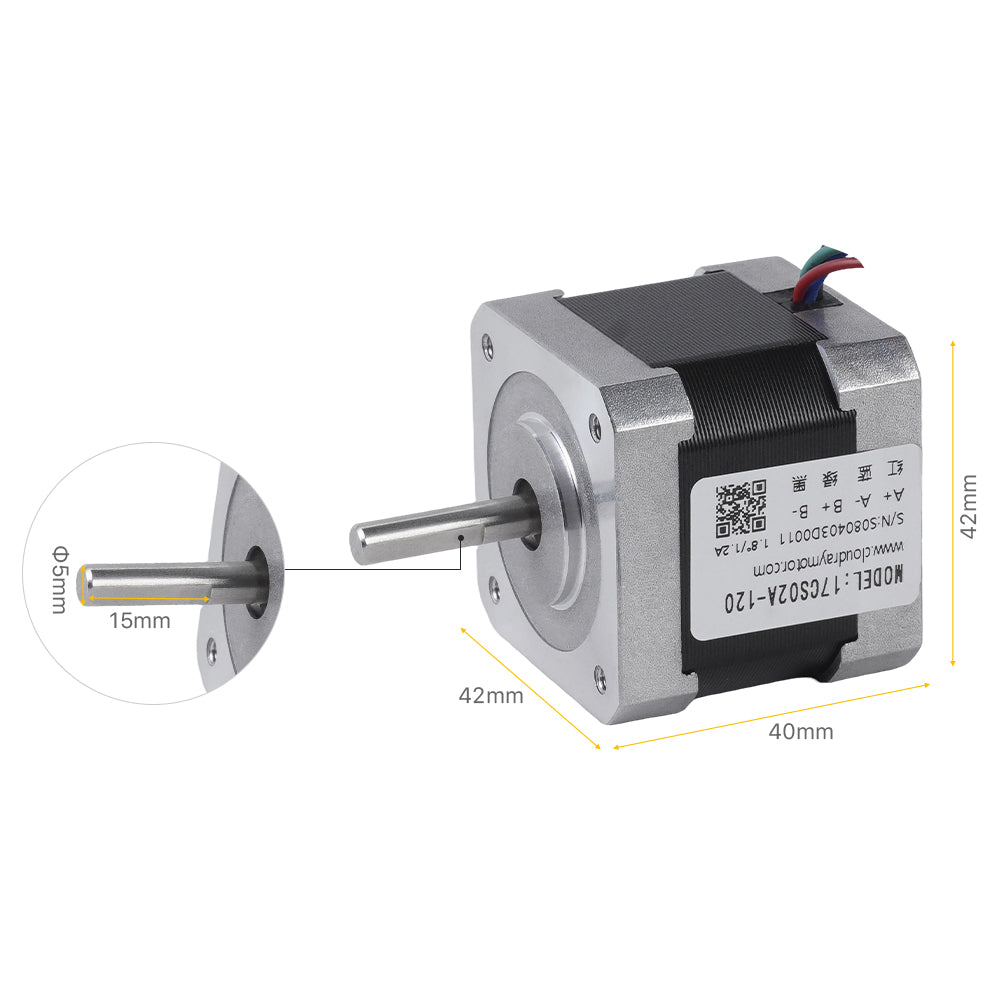 Cloudray Nema 17 Stepper Motor Dimensions: 42x42mm Frame with 15mm Shaft Length