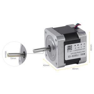 Cloudray Nema 17 Stepper Motor Dimensions: 42x42mm Frame with 15mm Shaft Length