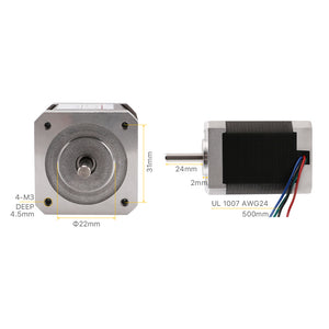 Cloudray Stepper Motor Mounting Hole Dimensions: 31mm Pitch, M3 Mounting Threads, and 500mm UL Lead Wire