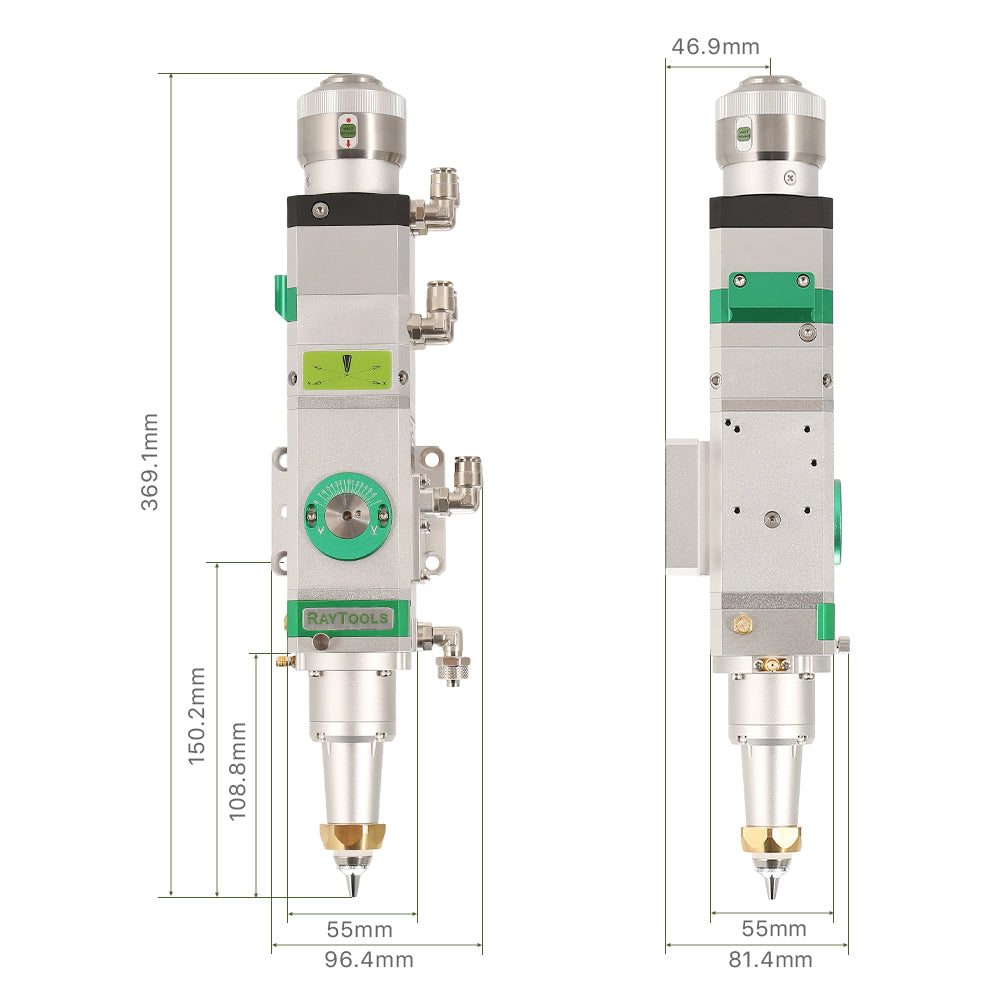 Product Size | Cloudray 0-2KW Raytools BT220 2D/3D Fiber Laser Cutting Head