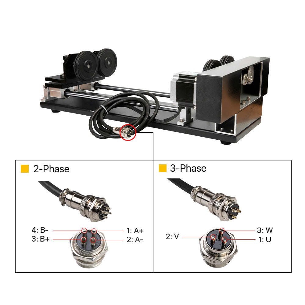 Cloudray 2-Phase and 3-Phase Stepper Motor Wiring Diagram for Rotary Axis