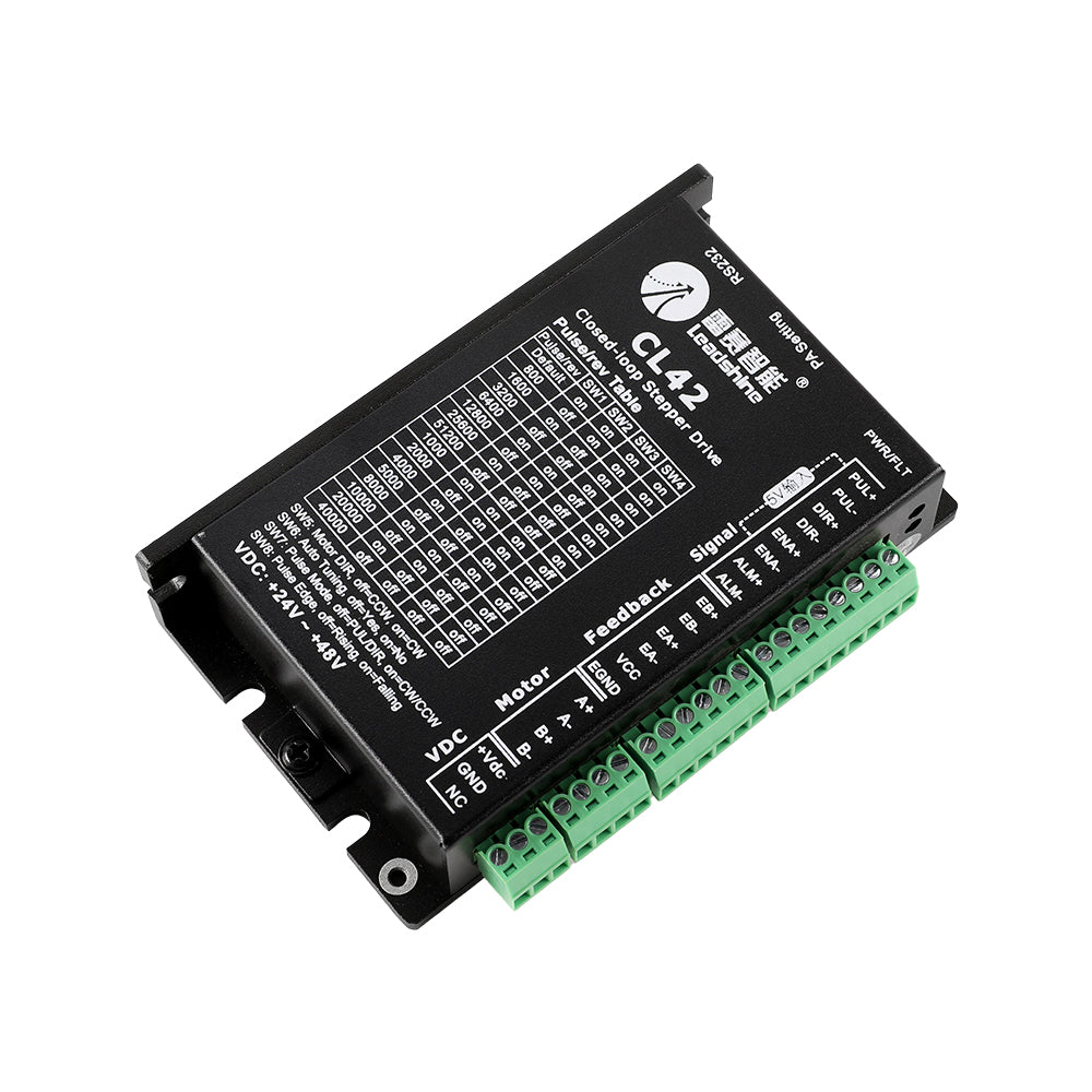 High-Angle Perspective of Leadshine CL42 Closed-Loop Stepper Driver Showing Heatsink and Terminals