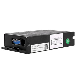 Side View of Leadshine CL42 Stepper Drive with Model Label and Quality Certificate SKU Sticker