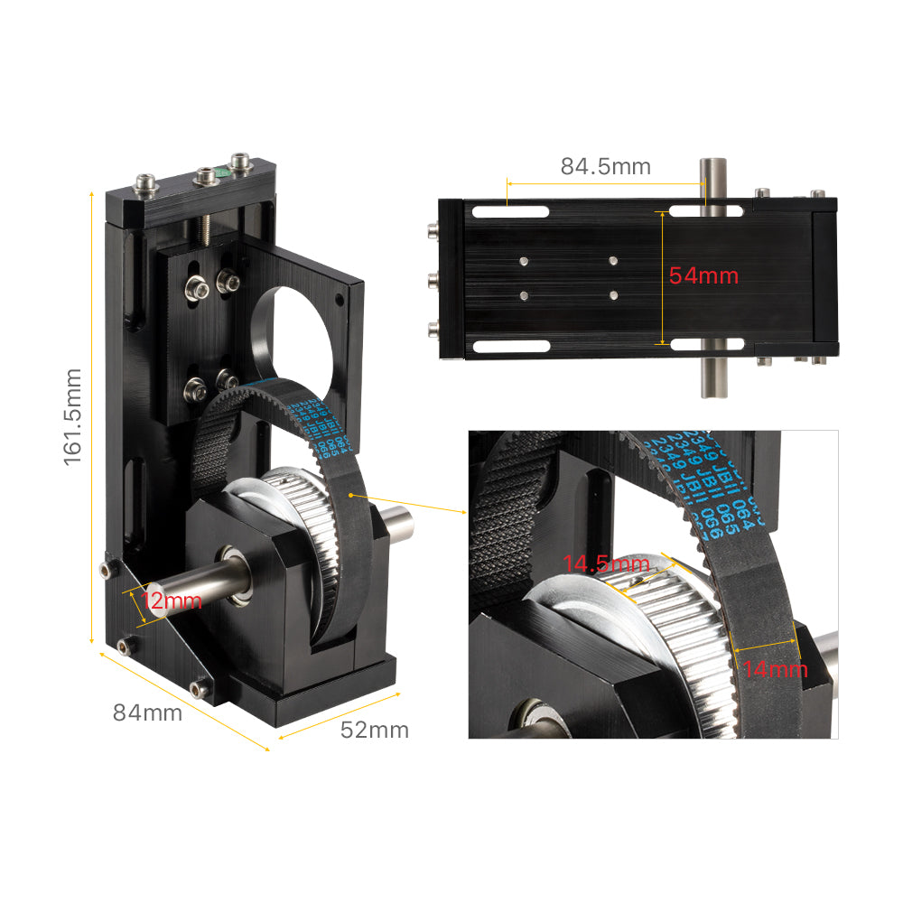 Cloudray Nema23 60-Teeth Stepper Motor Reducer Technical Drawing and Assembly Dimensions