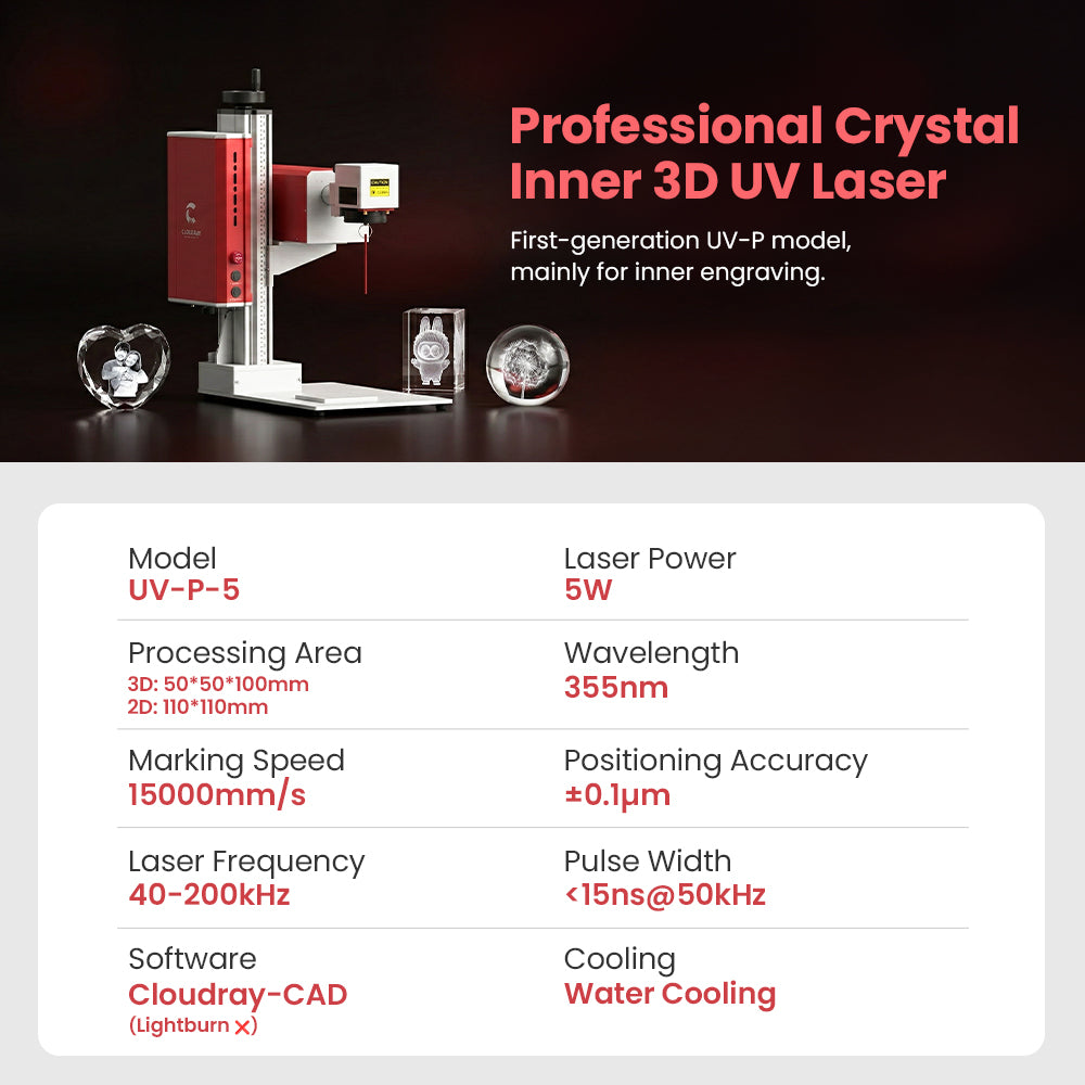 Cloudray 5W UV Crystal Inner 3D Engraving Machine (Water Cooled)