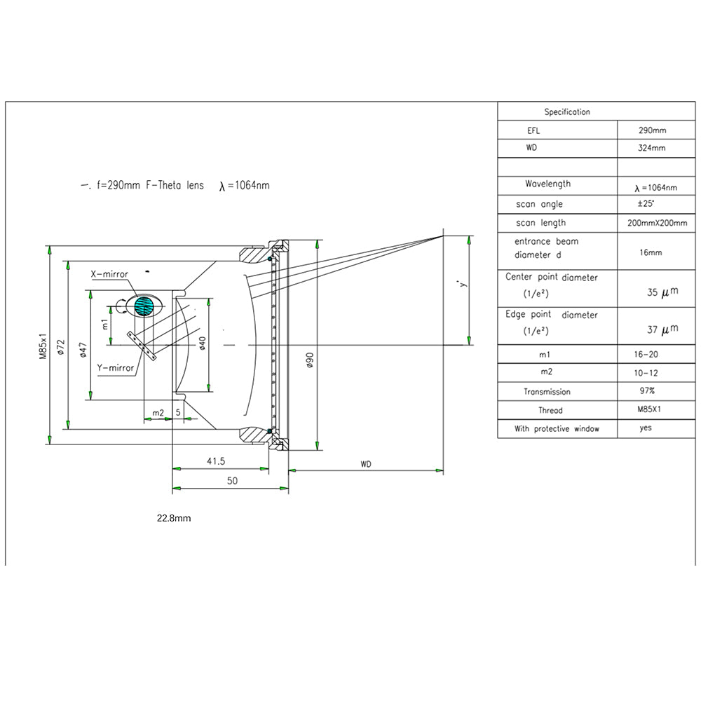 Cloudray Quartz K9 M85 Волоконный лазер F-theta Scan Lens для AR-100 100W Волоконный лазерный гравер