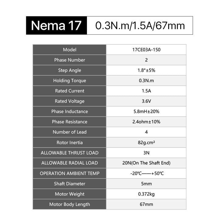 Cloudray 67 mm 0,3 Nm 1,5 A 2-Phasen-Nema-17-Schrittmotor mit geschlossenem Regelkreis