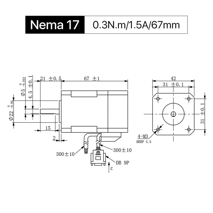 Cloudray 67mm 0.3N.m 1.5A Motor paso a paso de circuito cerrado Nema 17 de 2 fases