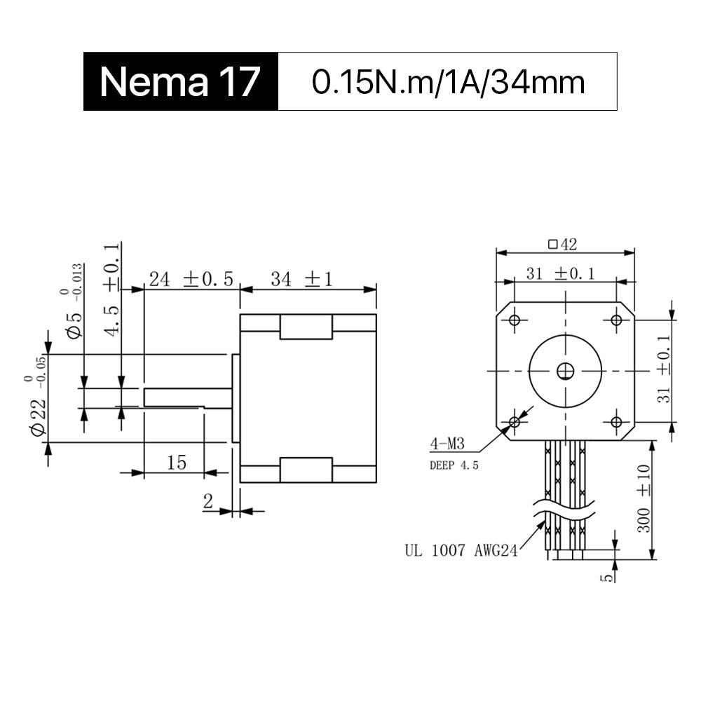 Cloudray 34 mm 0,15 Nm 1 A 2-Phasen-Nema17-Schrittmotor mit offener Schleife