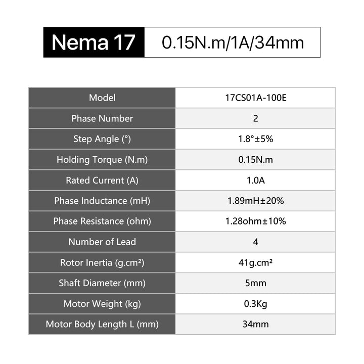 Cloudray 34mm 0.15N.m 1A 2 fasi Nema17 Open Loop Stepper Motor con connettore