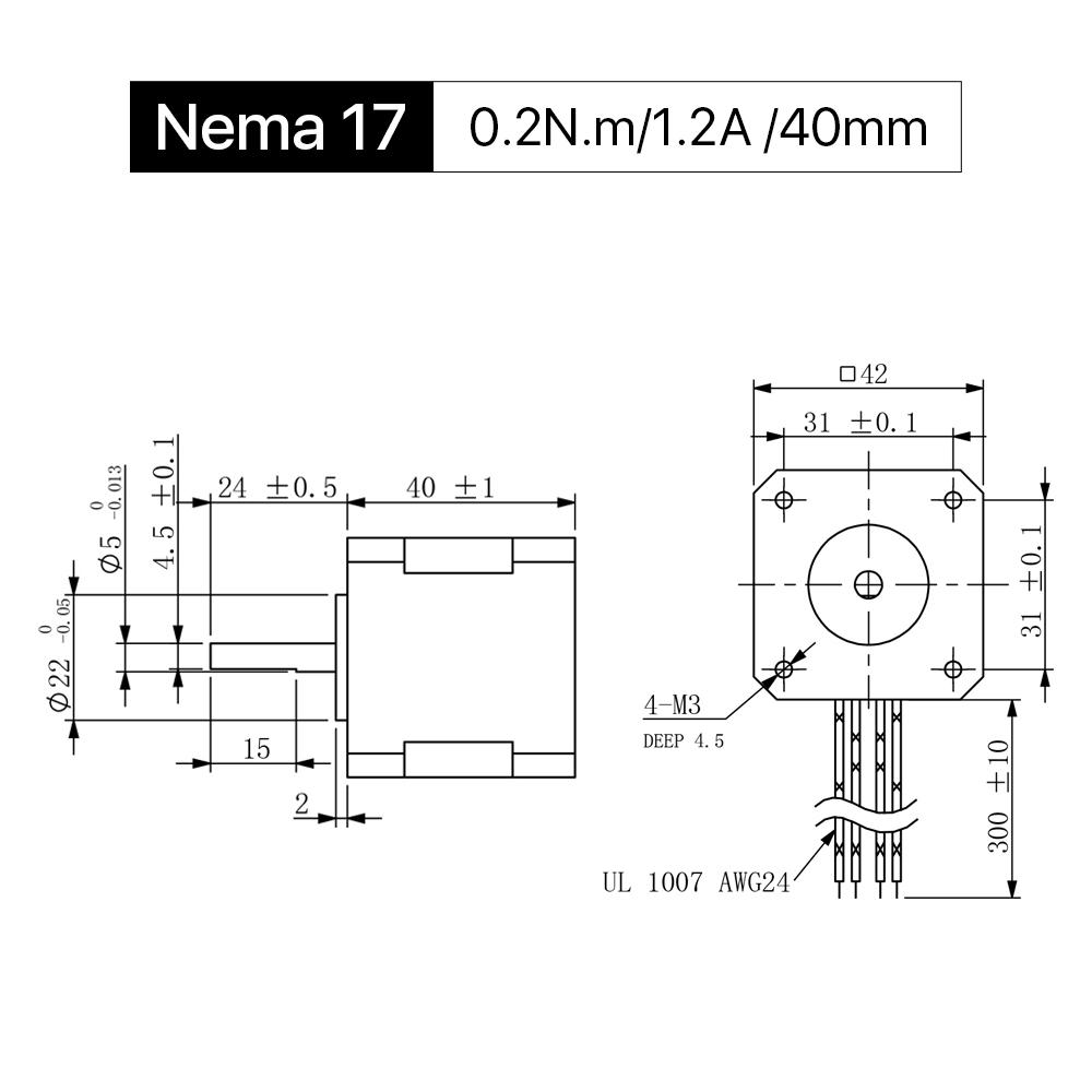 Cloudray 40mm 0.2N.m 1.2A 2 fasi Nema17 Open Loop Motore passo-passo
