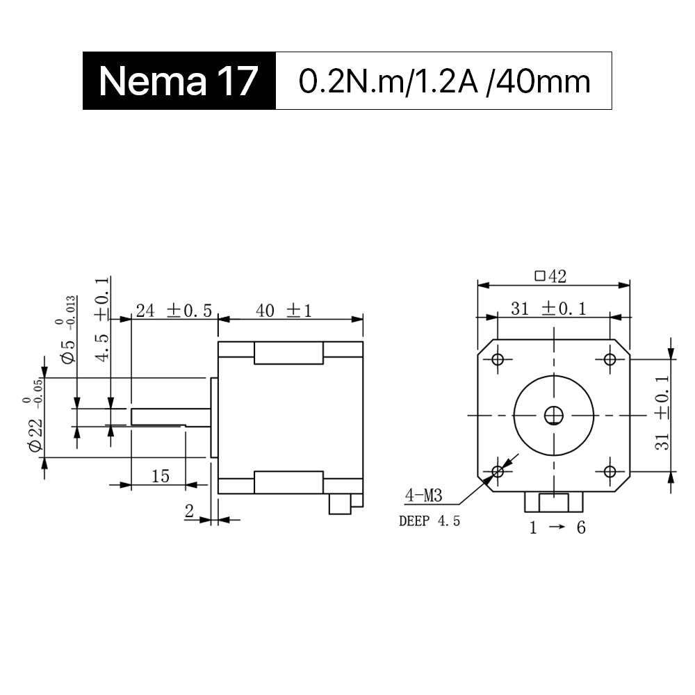 Cloudray 47mm 0.2N.m 1.2A 2 Fase Nema17 Motor paso a paso de bucle abierto