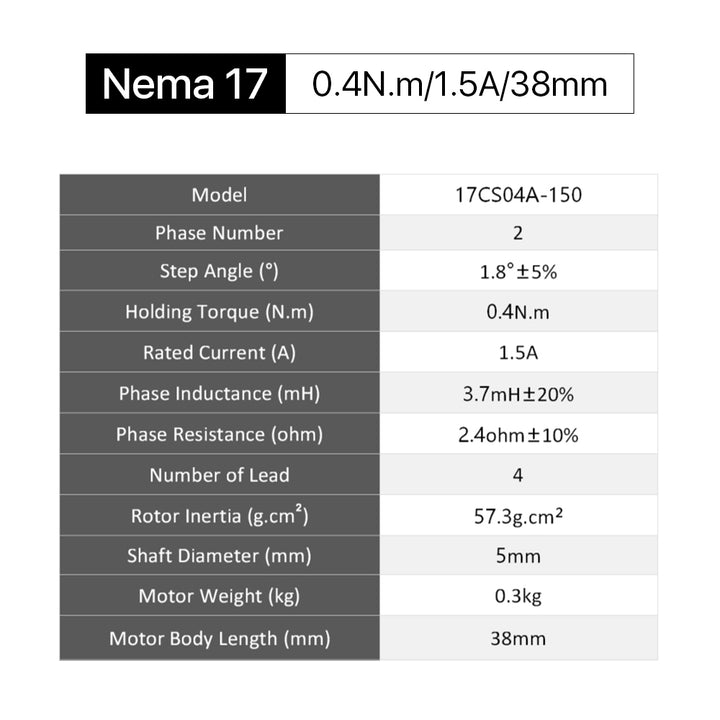 Cloudray 40mm 0.42N.m 1.7A 2 Phase Nema17 Open Loop Stepper Motor