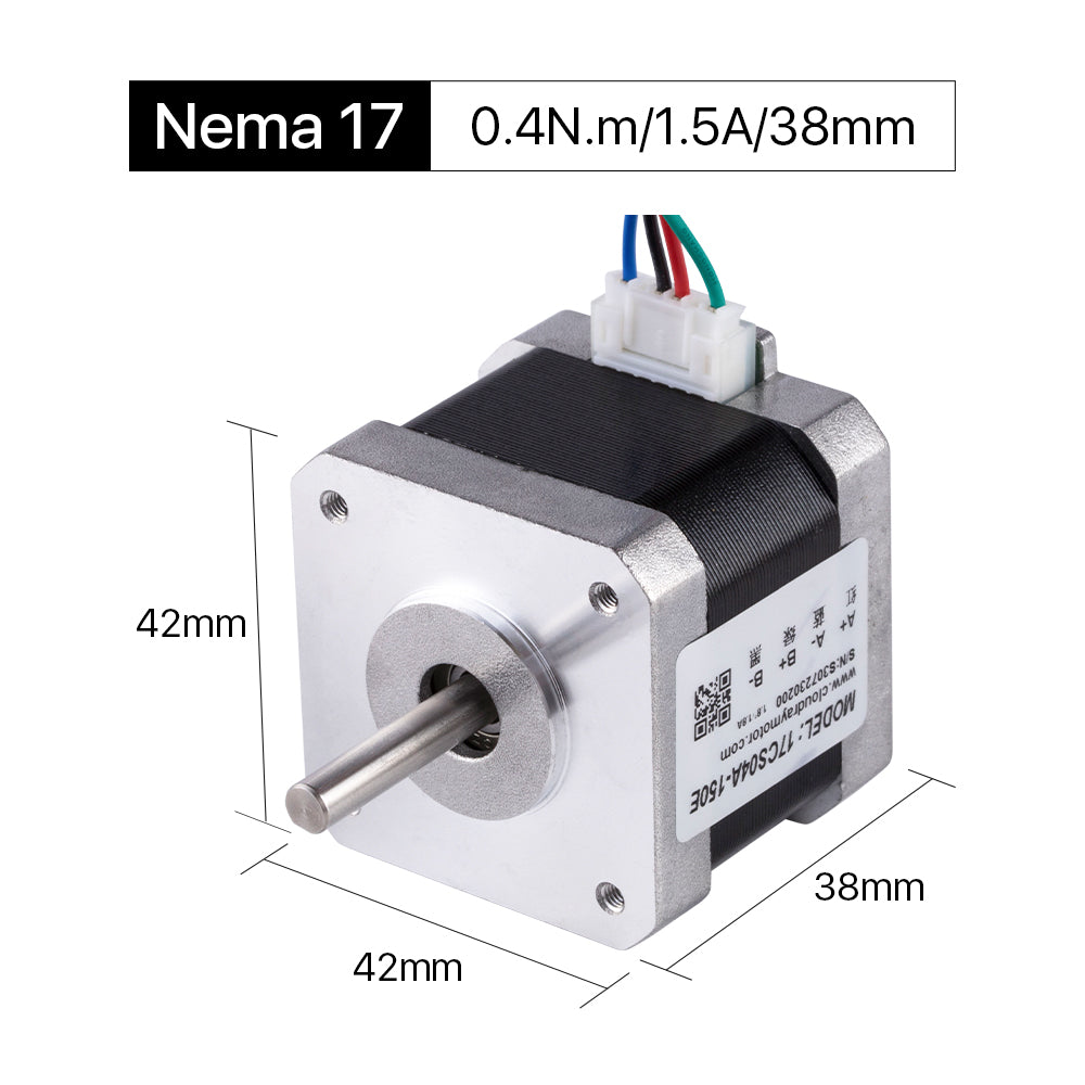 Cloudray 38 mm 0,4 Nm 1,5 A 2-Phasen-Nema17-Schrittmotor mit offener Schleife und 4-adrigem Kabel
