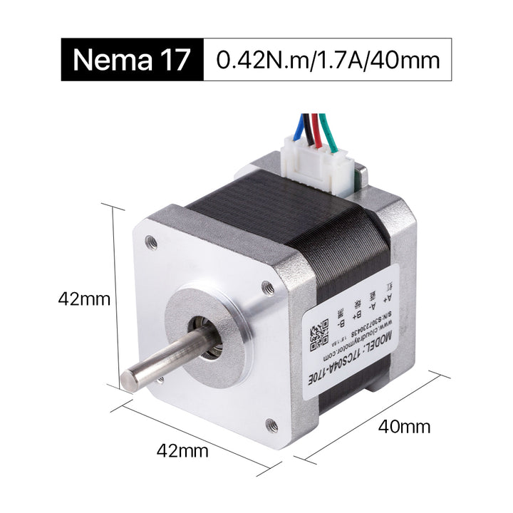 Cloudray 40mm 0.42N.m 1.7A 2 phases Nema17 Moteur pas à pas en boucle ouverte avec câble à 4 fils