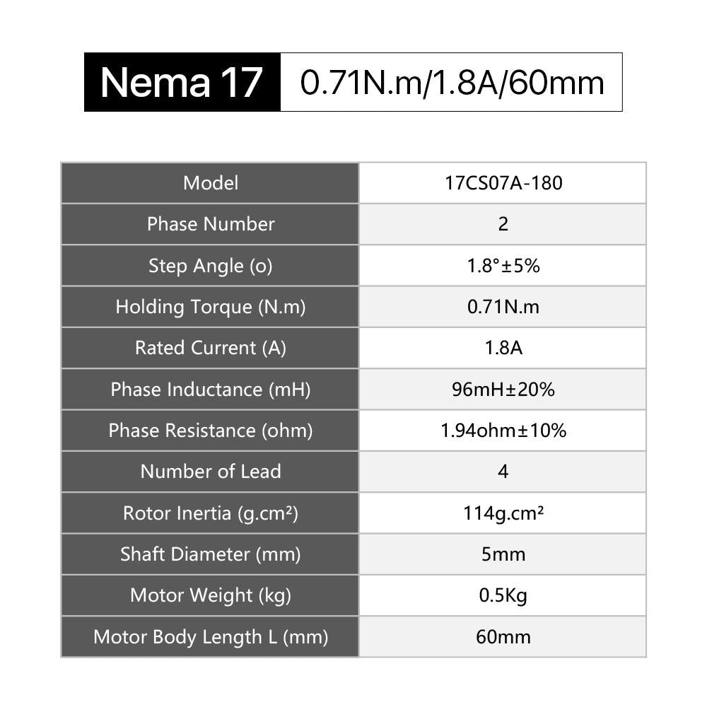 Cloudray 60 mm 0,71 Nm 1,8 A 2-Phasen-Nema17-Schrittmotor mit offener Schleife