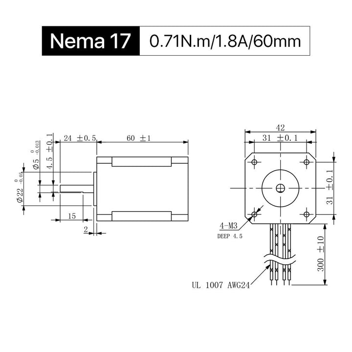 Cloudray 60mm 0.71N.m 1.8A 2 Phase Nema17 Open Loop Stepper Motor