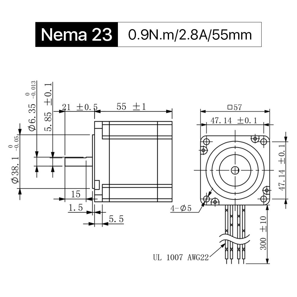 Cloudray 55mm 0.9N.m 2.8A 2-фазный шаговый двигатель с разомкнутым контуром Nema23