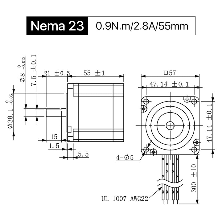 Cloudray 55 mm 0,9 Nm 2-Phasen-Nema 23-Schrittmotor mit offener Schleife