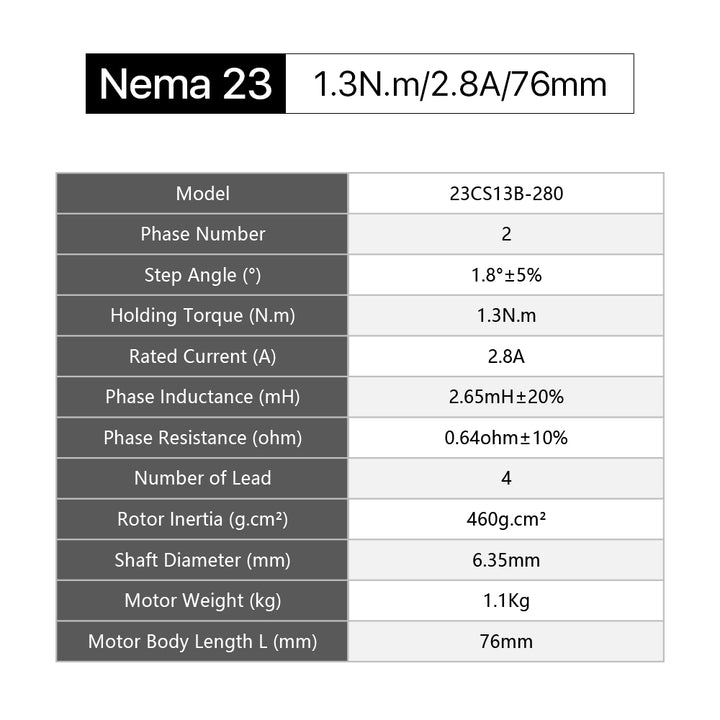 Cloudray 76mm 1.3N.m 2.8A 2 Phase Nema23 Open Loop Stepper Motor