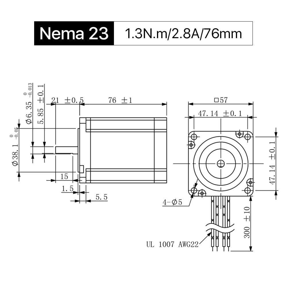 Cloudray 76mm 1.3N.m 2.8A 2 Fase Nema23 Motor paso a paso de bucle abierto