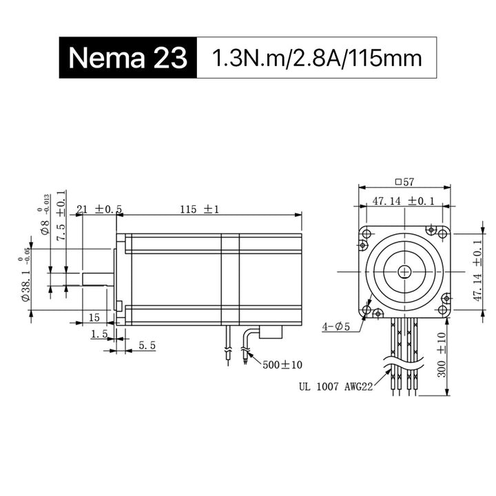 Cloudray 115mm 1.3N.m 2.8A 2 Phase Nema23 Moteur à pas à boucle ouverte
