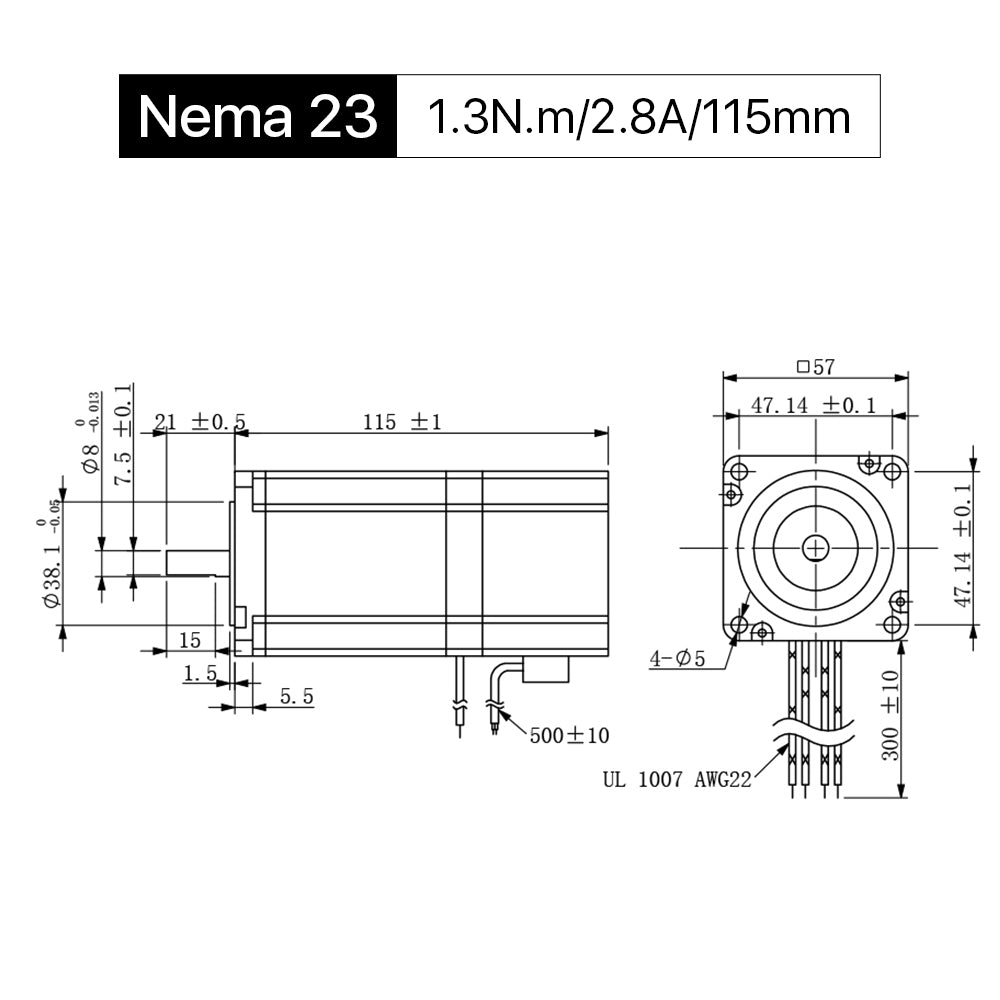 Cloudray 115mm 1.3N.m 2.8A 2 Phase Nema23 Moteur à pas à boucle ouverte