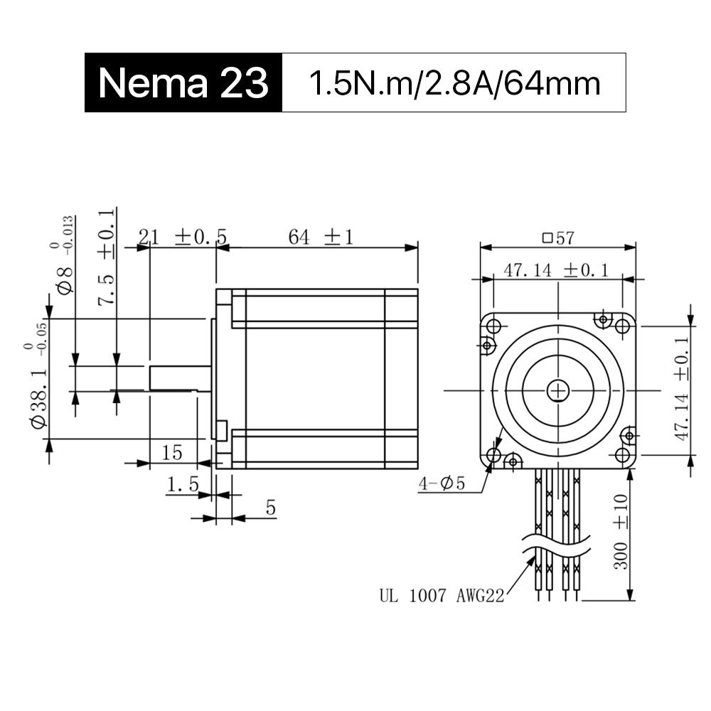 Cloudray 64mm 1.5N.m 2.8A 2 Phase Nema23 Moteur à pas à boucle ouverte