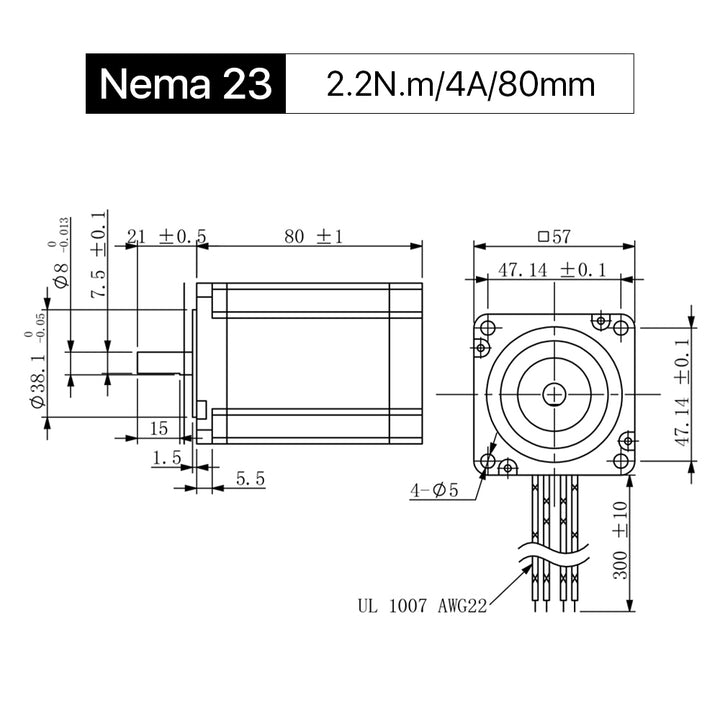 Cloudray 80mm 2.2N.m 4A 2 Phase Nema23 Open Loop Stepper Motor